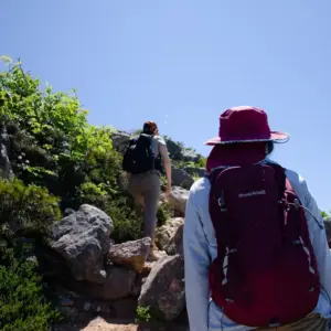 The slope becomes steeper and the trail becomes rocky after passing the middle section.